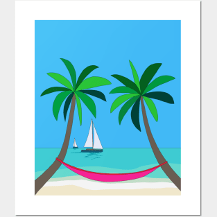 hammock, beach relax and sail Posters and Art